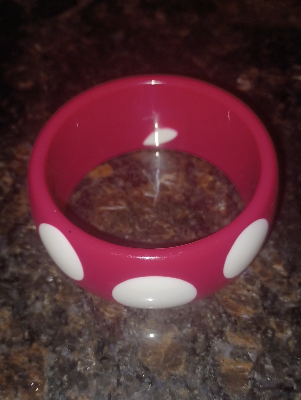 Vintage Galalith Casein Chunky Injected Polka Dot Bangle Bracelet Pink&White Mod